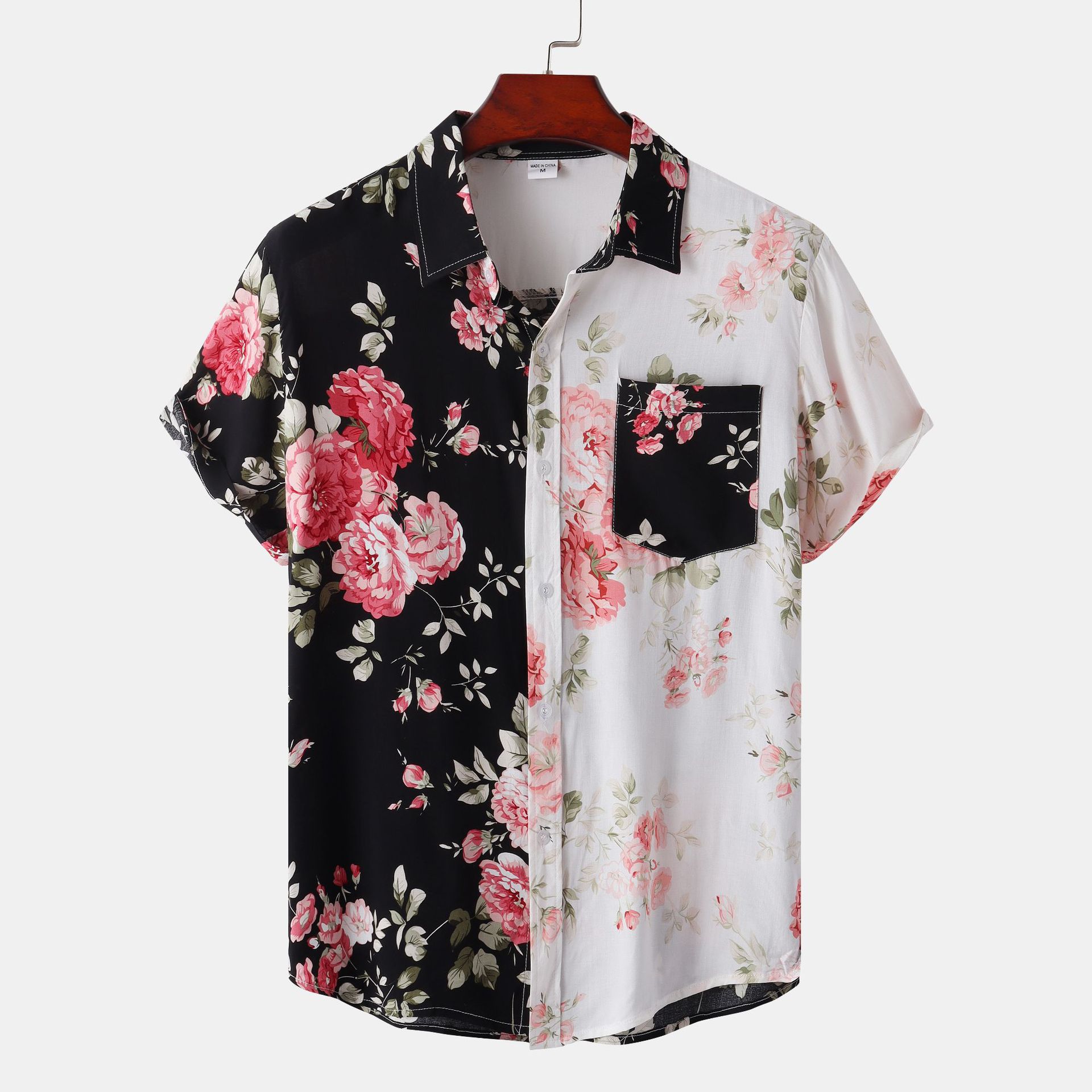 Entrega de comercio exterior eBay AliExpress Amazon 2024 verano nuevos hombres costura floral camisa manga corta