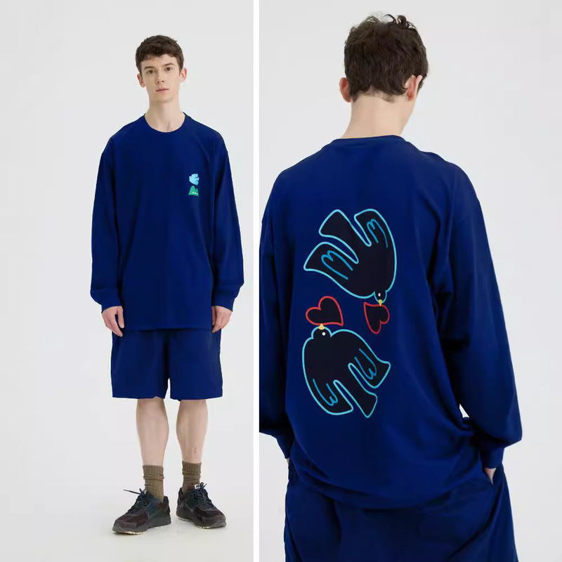 WATERTEST2024 Autumn New "You Be Like a Bird Fly to Your Mountain" Crewneck Long Sleeve Couple T-shirt Male