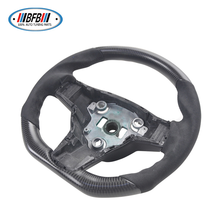 100% Real Carbon Fiber Matte Black Steering Wheel with Black Suede and Black Stitching - For Tesla Model Y - Steering Wheel Modification