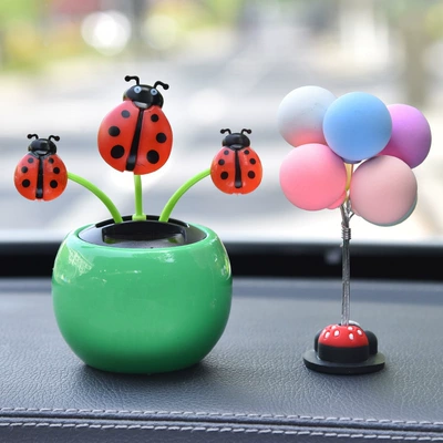 Creative and Cute Solar-Powered – Car ornaments - green-ladybug-minnie-color-balloon-ornaments