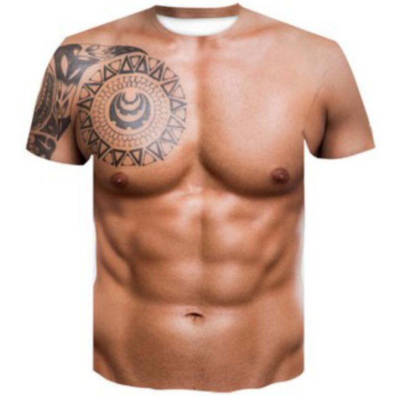 2025 New Summer Export Model Muscular Man 3D Digital Printing Men's Round Neck T-Shirt Short-Sleeved Design with Pictures