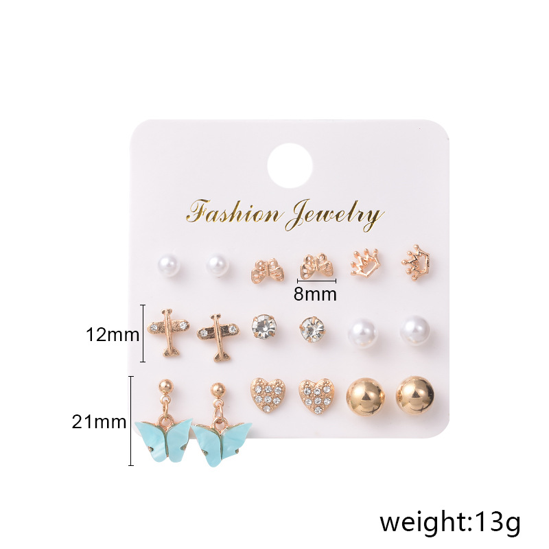 Retro Diamond-studded Opal Flower Pearl Earrings Multi-pair Wholesale Nihaojewelry display picture 6