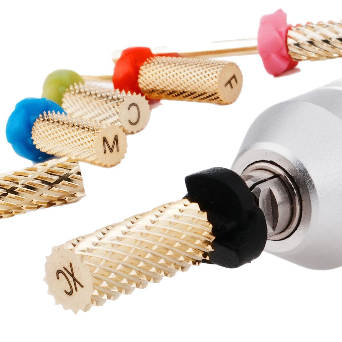 Uña de alta calidad tungsteno acero pulido pro pequeño cilindro oro plano forma de cabeza rápida eliminación de uñas no quemado cabeza de pulido