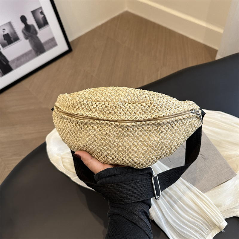 Bolsa de vacaciones de playa de tejido para mujeres 2024 nuevo hombro ocio de verano versátil bolsa de pecho de paja para chicas de playa