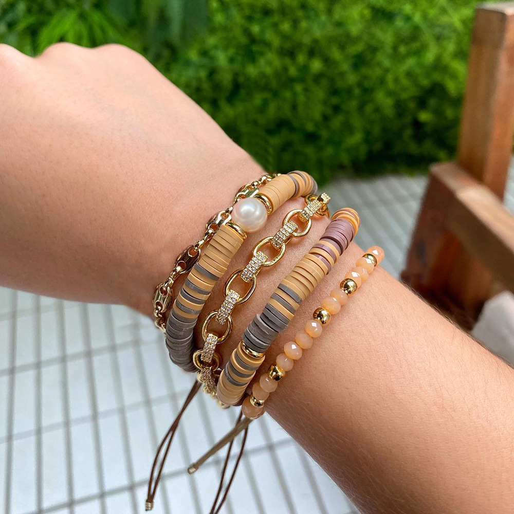 Retro Geometric Pearl soft clay Copper Gold Plated Womenu0027S Bracelets