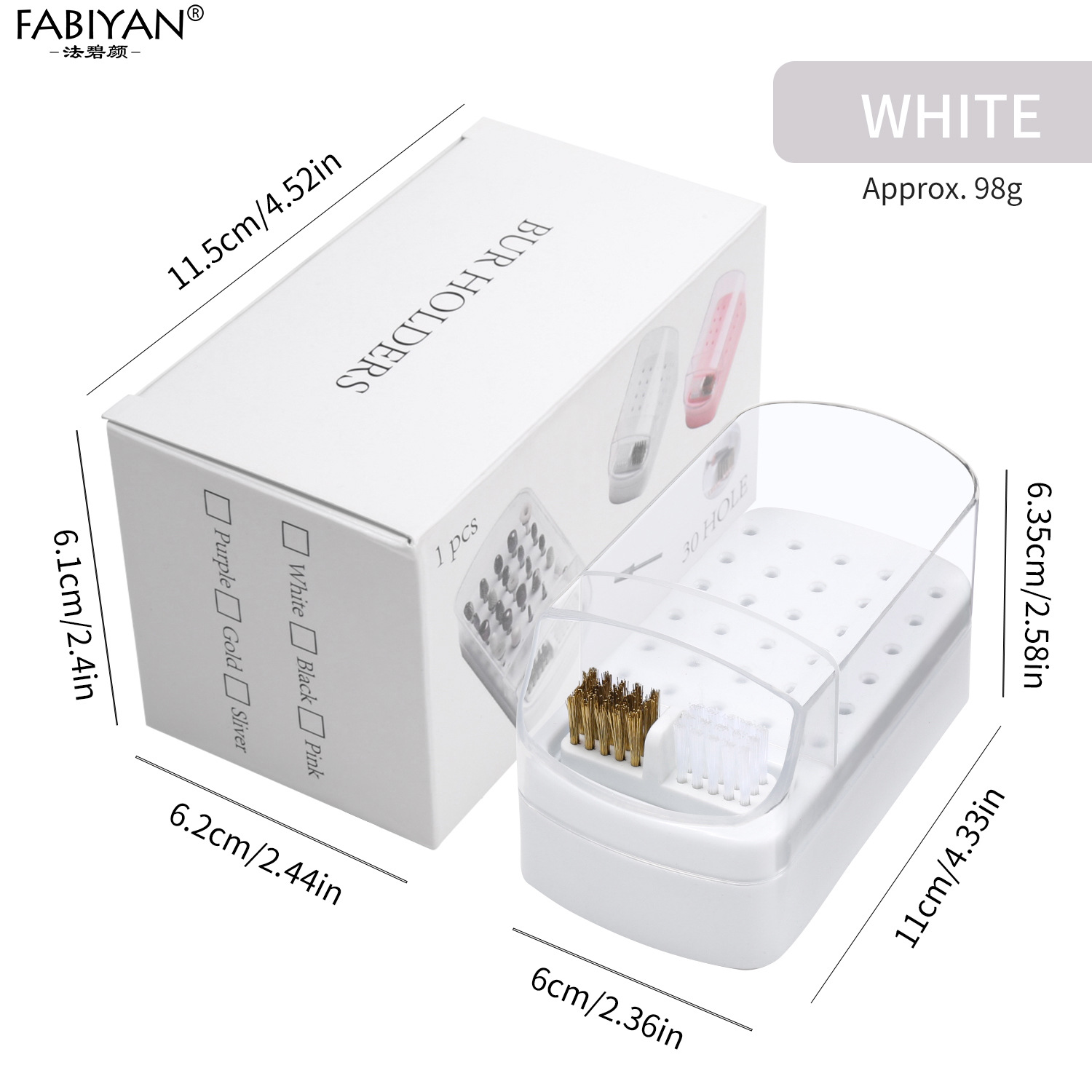 Nueva caja de almacenamiento de cabezal de molienda de 30 agujeros con cepillo de limpieza caja vacía herramientas de uñas de cerámica de acero de tungsteno dividido a prueba de polvo
