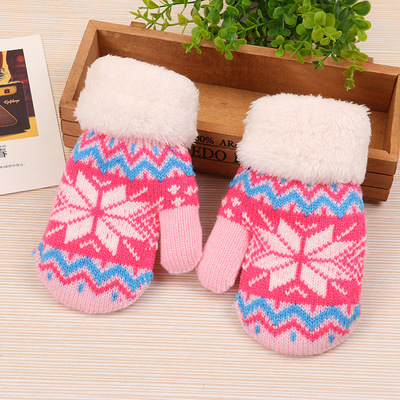 2pair kids gloves Autumn and winter thickened deer wrapped finger gloves children warm Christmas party performance snowflake wool outdoor cold knitting gloves