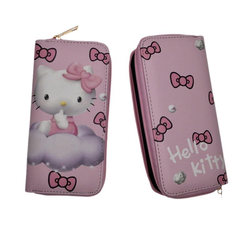 Cartera de dibujos animados lindo princesa KT gato cremallera gran capacidad estudiante chica monedero embrague titular la tarjeta