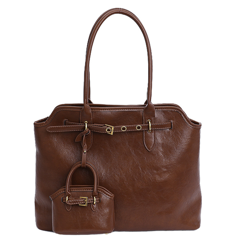 Retro Cowhide Tote Bag For Women 2025 New Arrival Casual Versatile Luxury Large Capacity Shoulder Underarm Bag - Thumbnail 7