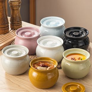 Covered Household Hotel Catering Steamed Egg Bowl Nanchang Crock Ceramic Stew Pot Water-Proof Stew Pot Shaxian Snack Stew Pot
