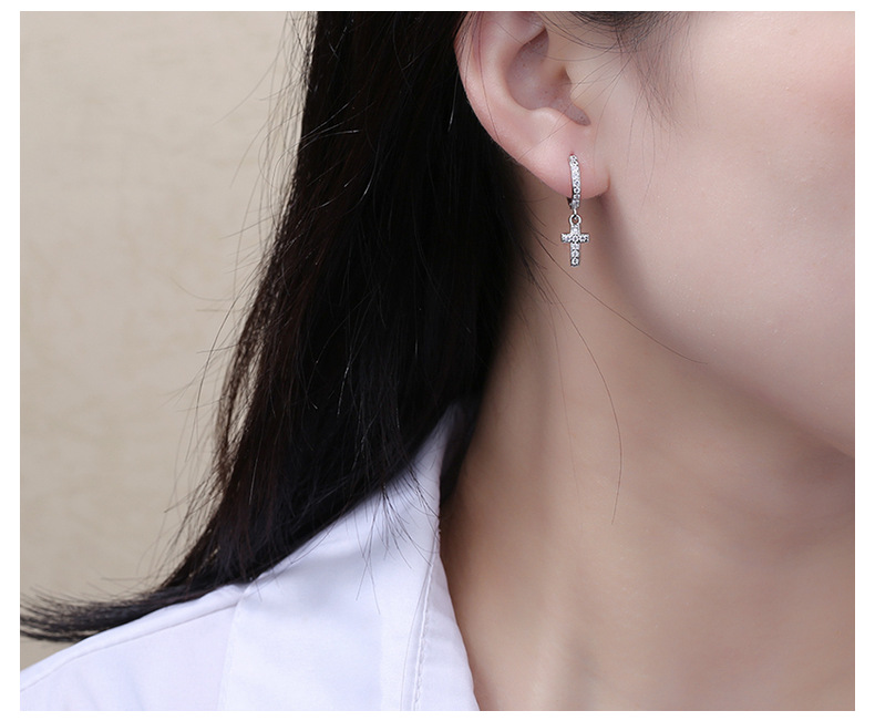 Plating Design 1 Pair Simple Style Cross Plating Copper Zircon Drop Earrings