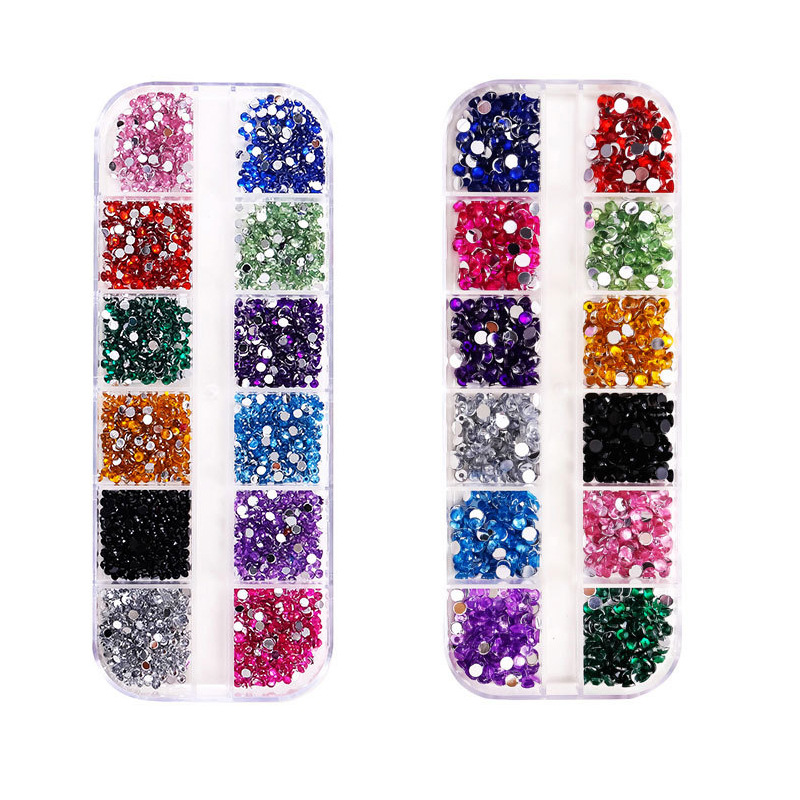 Joyería de uñas 12 rejilla acrílico rhinestone AB blanco grande rojo tamaño mezclado diamante plano taladro del clavo del color