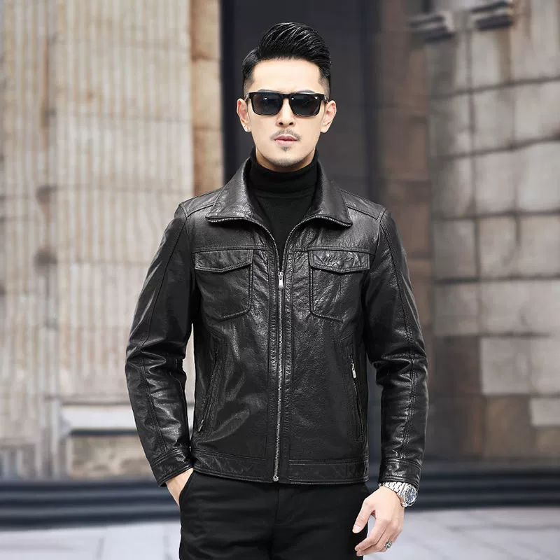 Кожаная куртка для отдыха, натуральная кожа, Slim fit