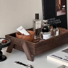纯色木质化妆品托盘免组装高脚置物架适合玄关、卧室和餐厅其他