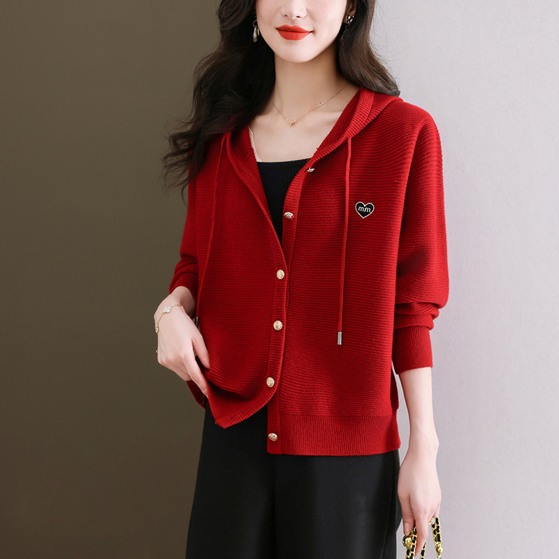 连帽卫衣针织开衫女春秋外套春装2024年新款洋气紫色毛衣休闲外搭