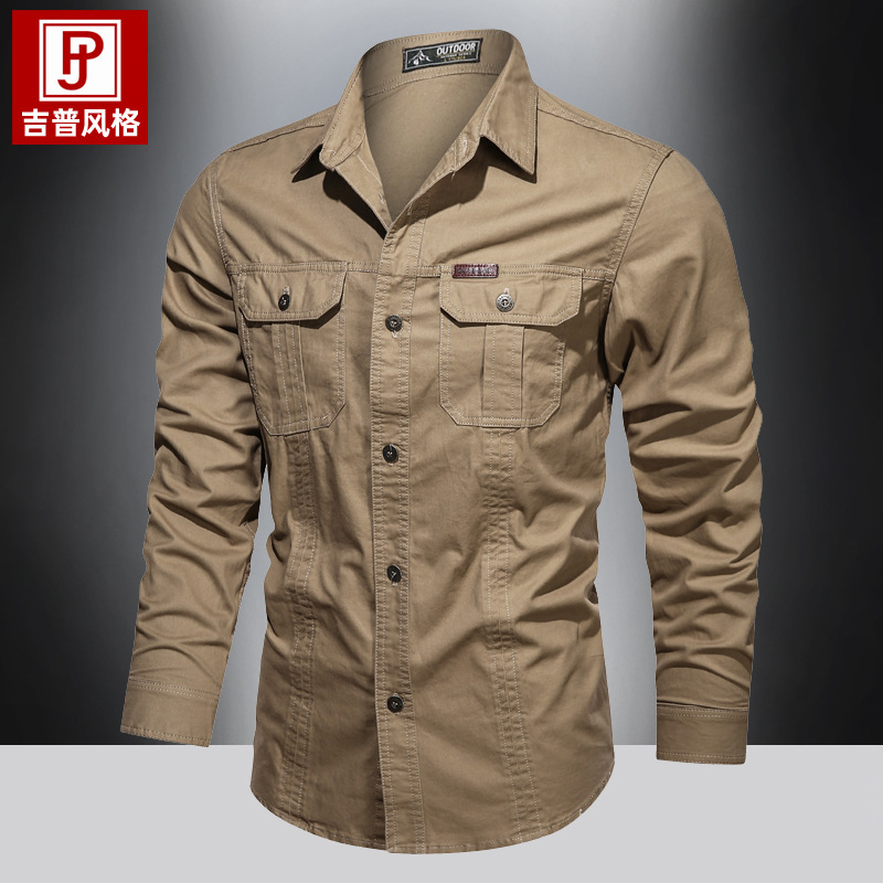 2021 deseo Comercio exterior nuevo otoño casual puro algodón lavado camisa estilo militar más tamaño ropa de trabajo camisa de manga larga para hombres