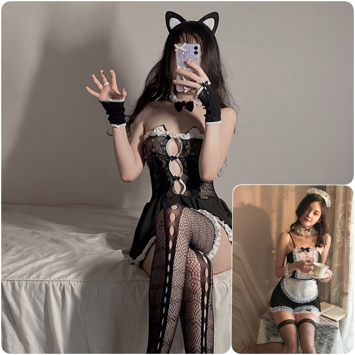 캣우먼 + 스윗메이드 의상 (망사스타킹 포함)