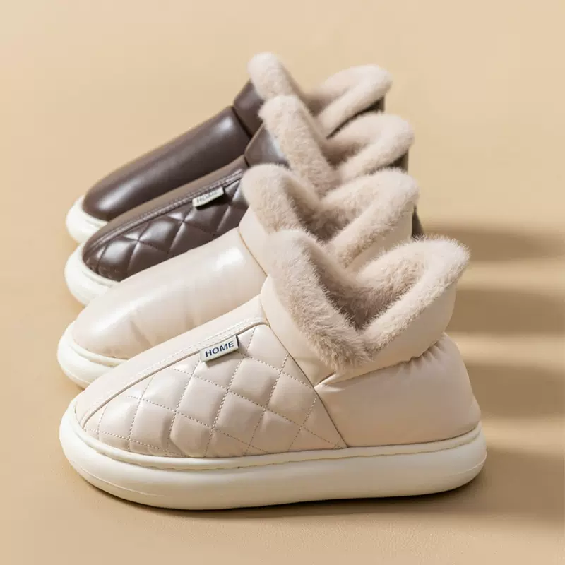 棉拖鞋女秋冬新款加厚保暖家居pu皮面防水厚底防滑包跟棉鞋男外穿
