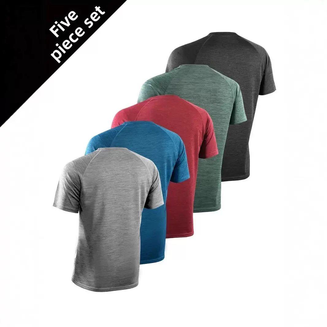 跨境夏季T恤男速干透气短袖夏季运动吸汗日常休闲冰丝感五件套