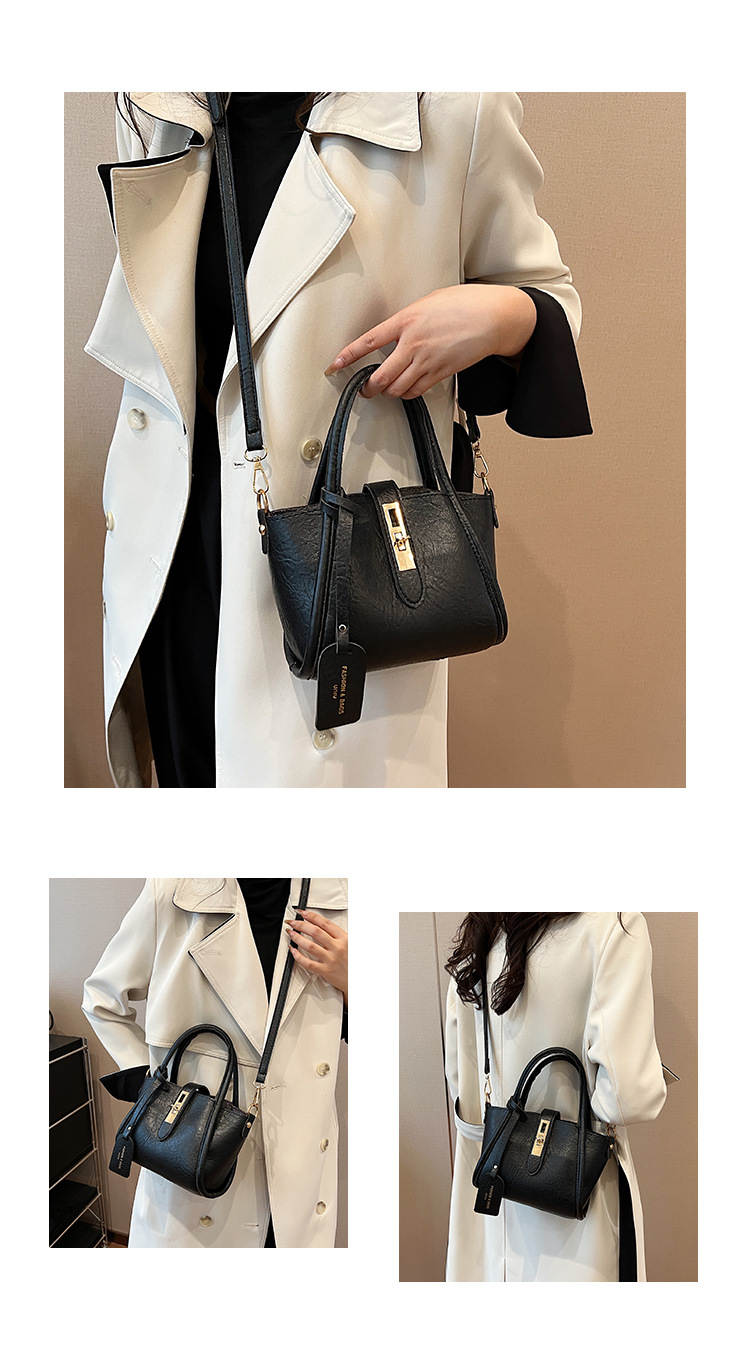 Women's Small Autumn&Winter Pu Leather Solid Color Vintage Style Lock Clasp Bucket Bag display picture 4