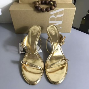 ZA Southern Europe and the United States 2024 Autumn and Summer New Golden High Heel with Day Buckle Fashionable All-match Outwear Sandals Women's Shoes