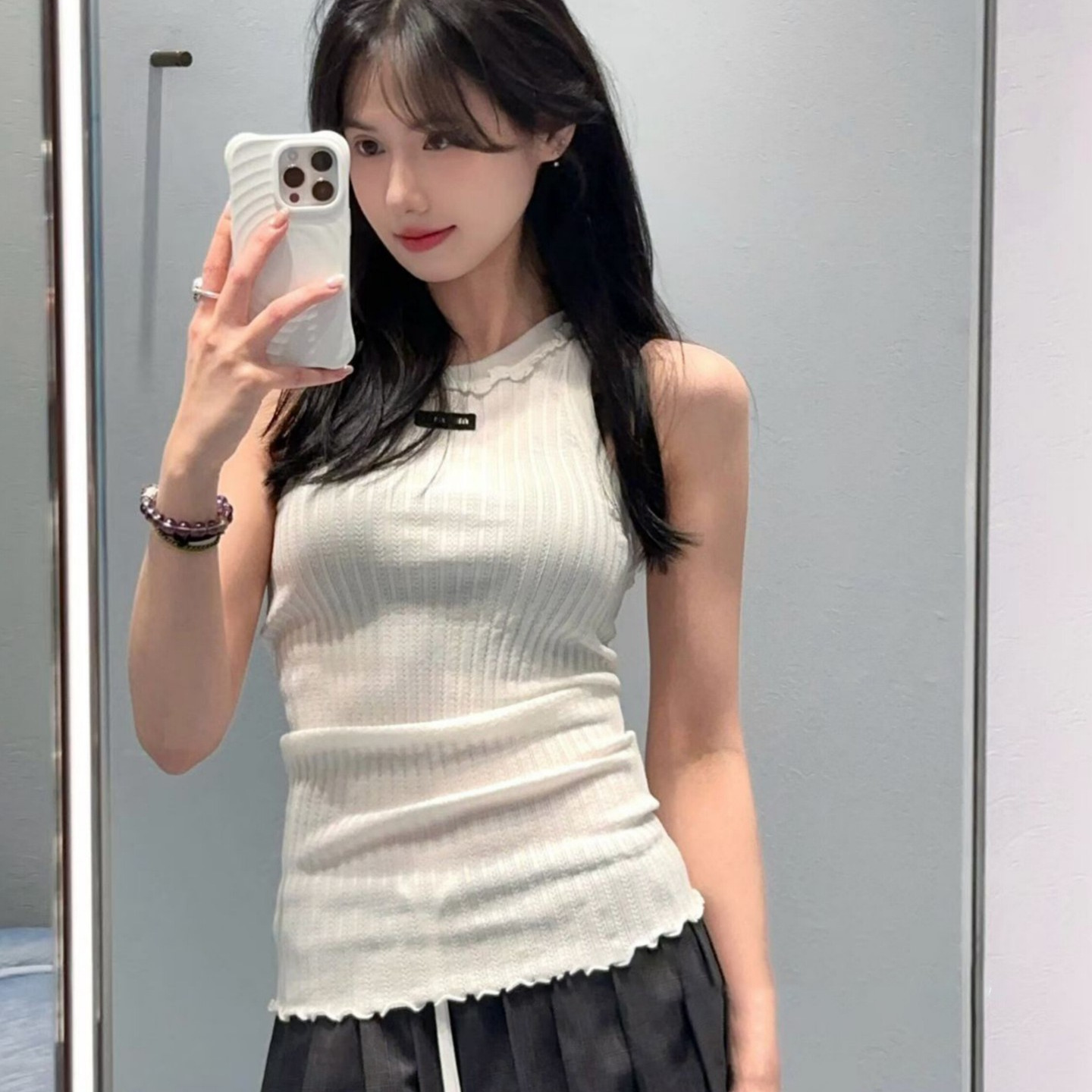 Shenzhen Nanyou Export Edition 26Ss Summer New Arrival: Women's Round Neck Vest with Lotus Leaf and Ruffled Trim