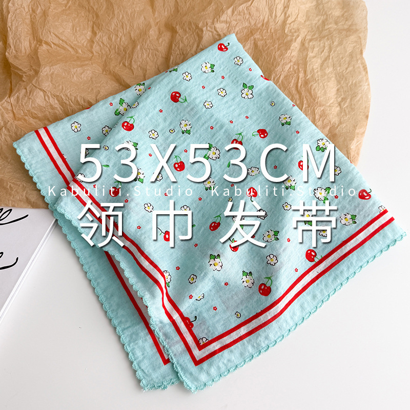 女の子用の青い小さな正方形のスカーフ、三角形の包頭日焼け止め、首の保護、ネックバンド、ヘアバンド、ガーゼスカーフ、薄いスカーフ|undefined