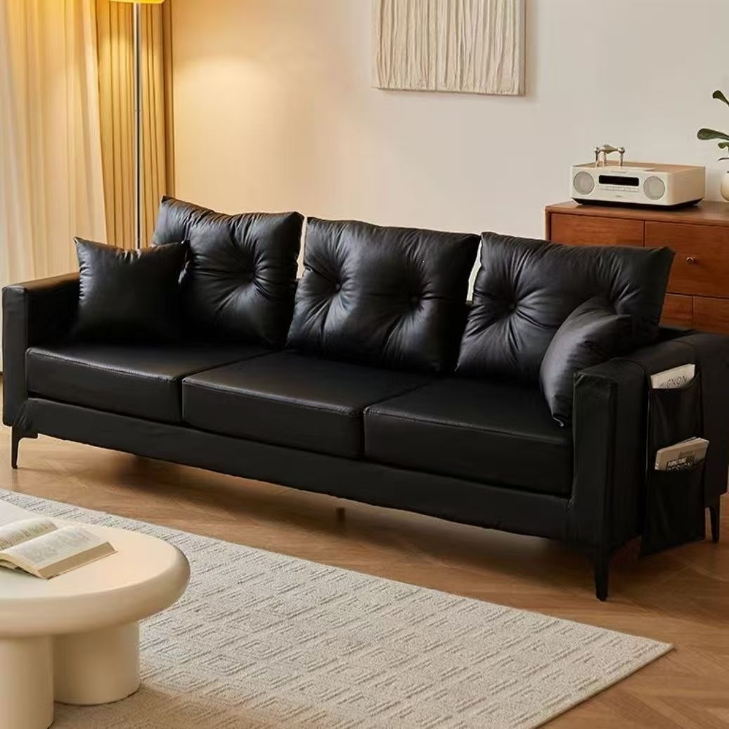 Cat-scratch-resistant leather sofa, black, with straight lines, in a vintage style, suitable for a living room, a three- or four-seater leather sofa, direct from the factory