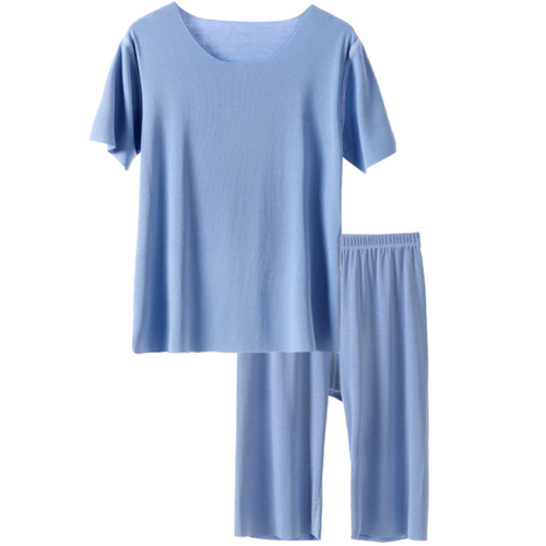 Rounuo children's summer home wear short-sleeved suit parent-child style adult can wear boys and girls pajamas suit