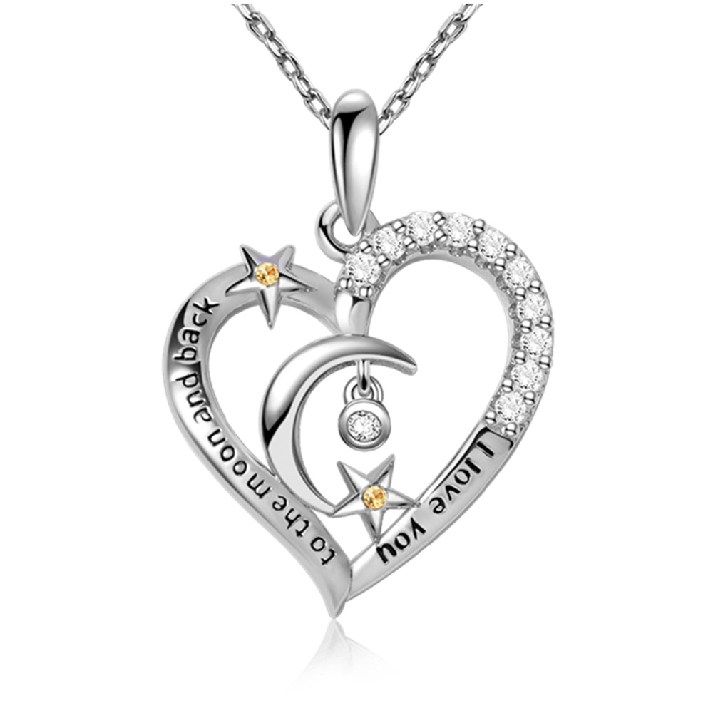 Collana con ciondolo a forma di cuore con stella e luna tempestata di diamanti, molto venduta, bella e alla moda, versatile accessorio di gioielleria da donna, regalo di compleanno._voghion.com