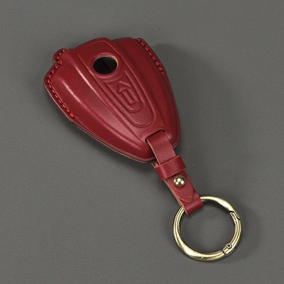Car key bag, Retro Motorcycle Key Cover - burgundy-round-buckle