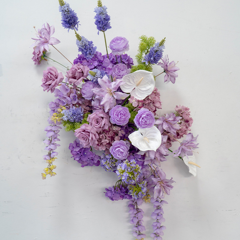 婚礼装饰紫色壁挂花艺 KT板墙面摄影背景布置仿真绢花挂花地排花