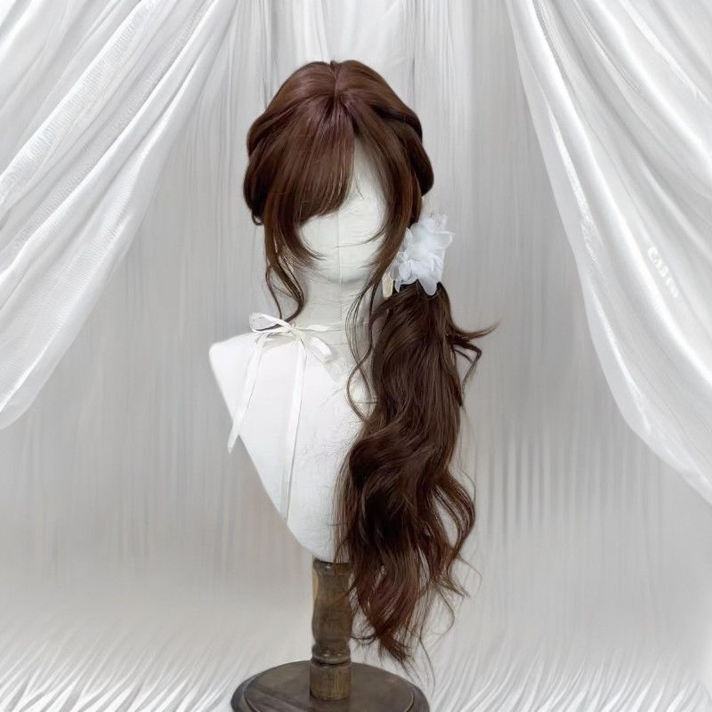 Wig for Women, Full Head Cover, Japanese Vintage Style, Chocolate Brown Long Curly Hair, Gentle Sweet Girl Lolita Cute Wig