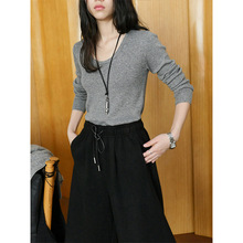 时简 易打理系列 U领羊毛混纺轻薄针织衫 修身弹力显瘦上衣潮2502