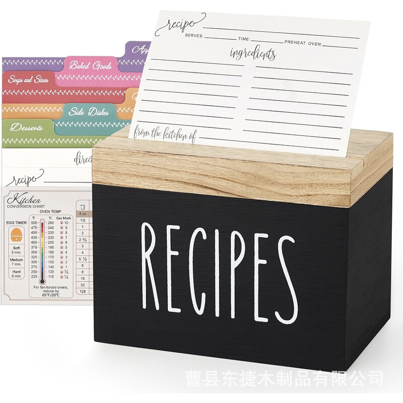 Household Wooden Recipe Box Kitchen Countertop Menu Holder Storage Box Solid Wood Flip-Top Order Recipe Storage Box