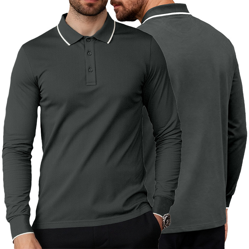 Transfronterizos Europa y América Amazon primavera y otoño negocios casual hombre solapa de color sólido para salir a la cita de mangas largas camisa polo delgada
