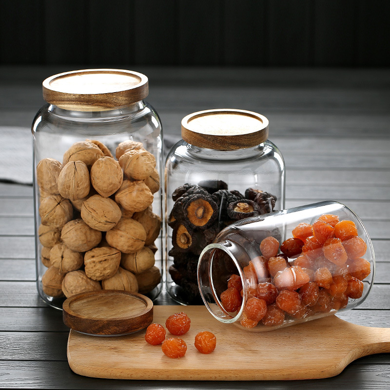 Gran capacidad Acacia tetera con tapa de madera hogar cocina granos tarro de almacenamiento con tapa sellada frasco pequeño