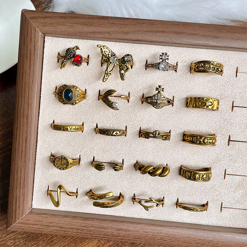 Lanzi Vintage-Retro-Damenring aus hochwertigem antiker Goldtechnik, hochfarbecht, luxuriöses Design, koreanischer Modeschmuck, Fingerring