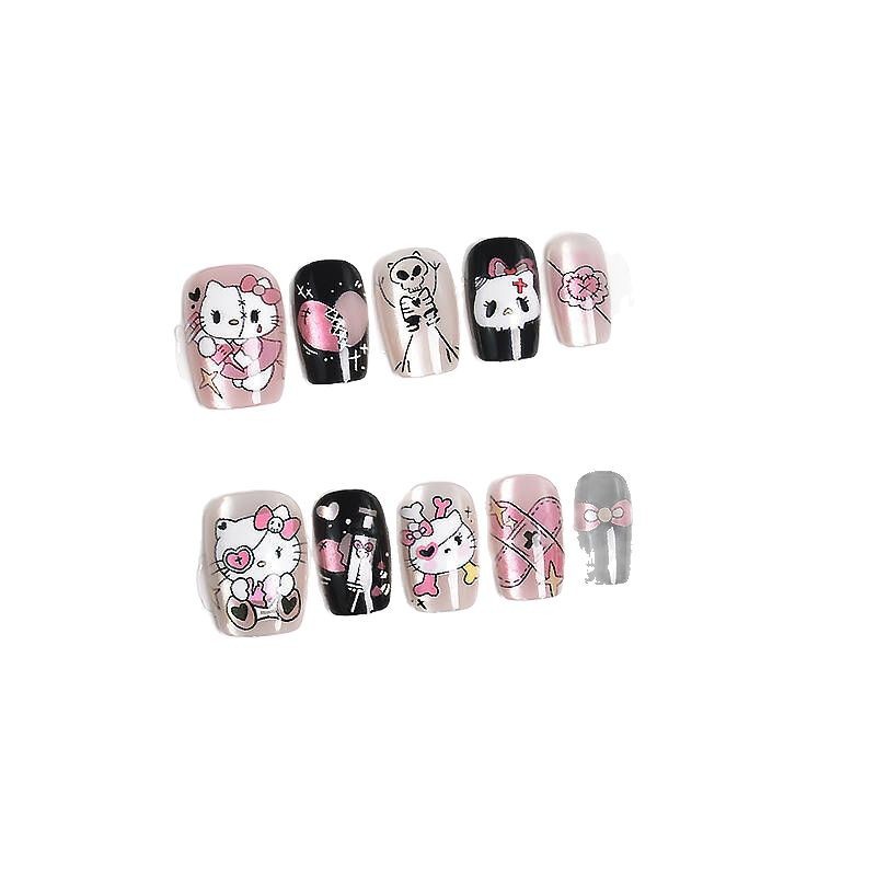 10 piezas de blindaje producto terminado ojo de gato usar uñas lindas dibujos animados para niños piezas de manicure desmontables prefabricadas cortas