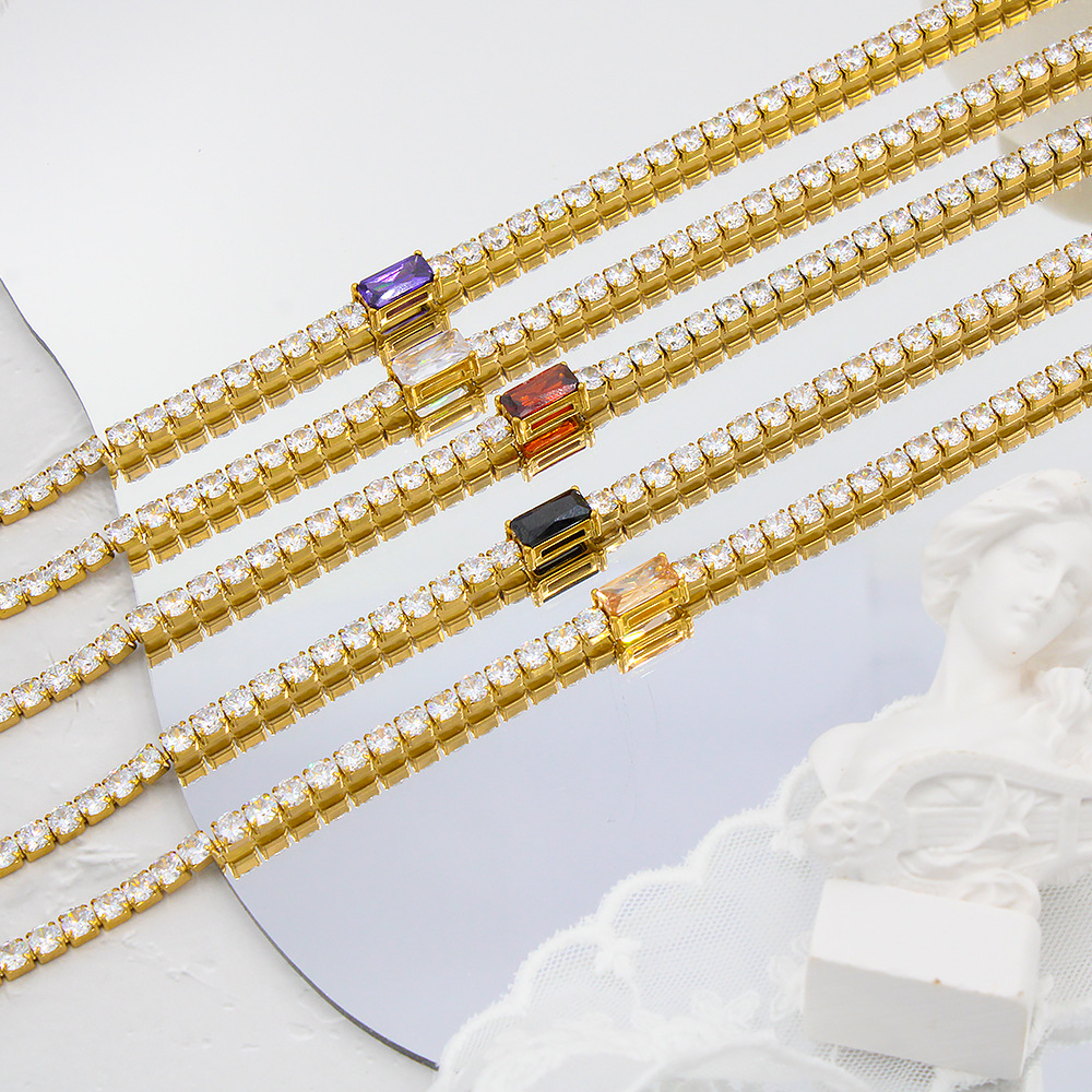 Fashion Square Stainless Steel Inlay Zircon Bracelets Necklace 1 Piece