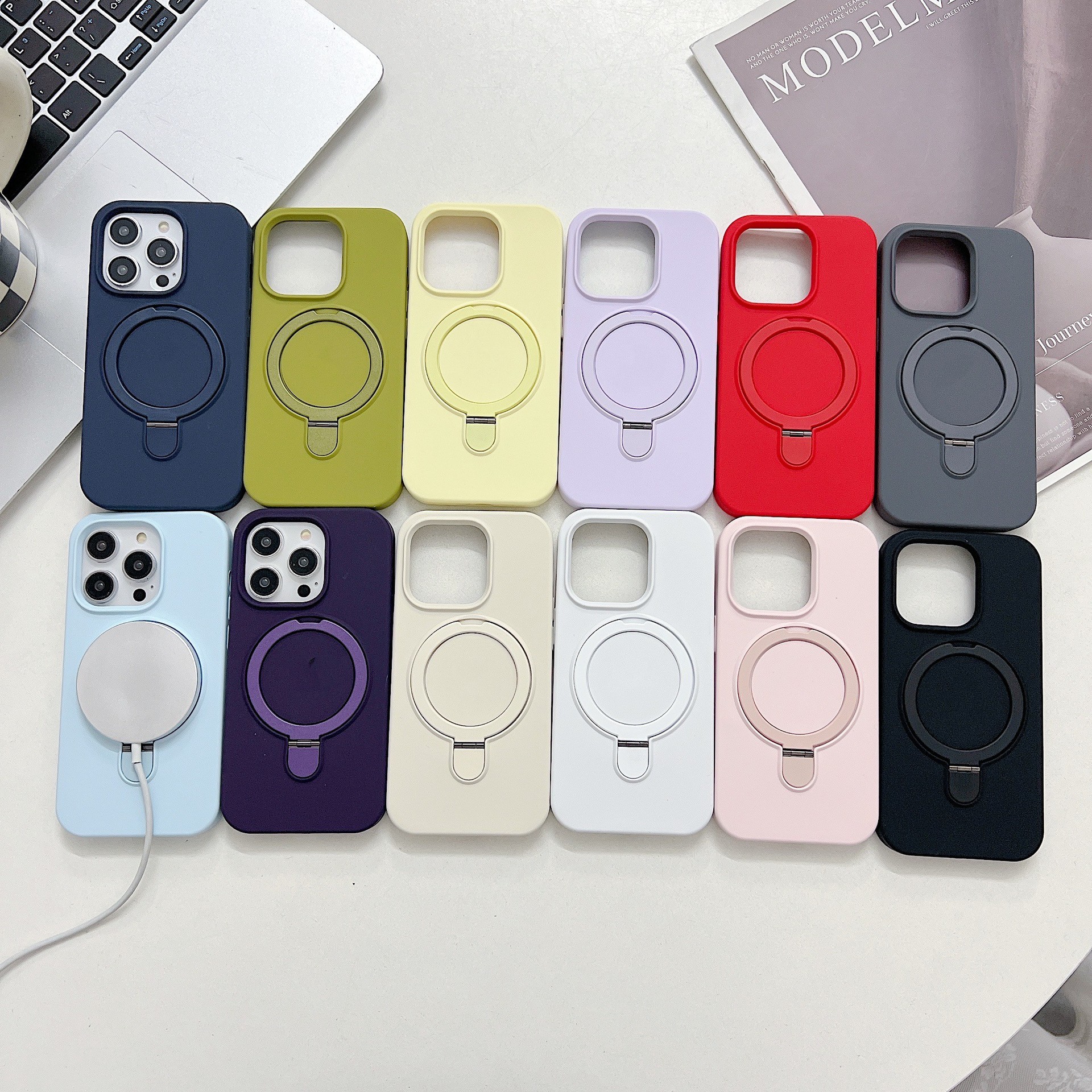 Custodia con supporto in silicone liquido per iPhone 17/16 Pro Max con ricarica wireless e stabilizzazione magnetica, compatibile con iPhone 14_voghion.com