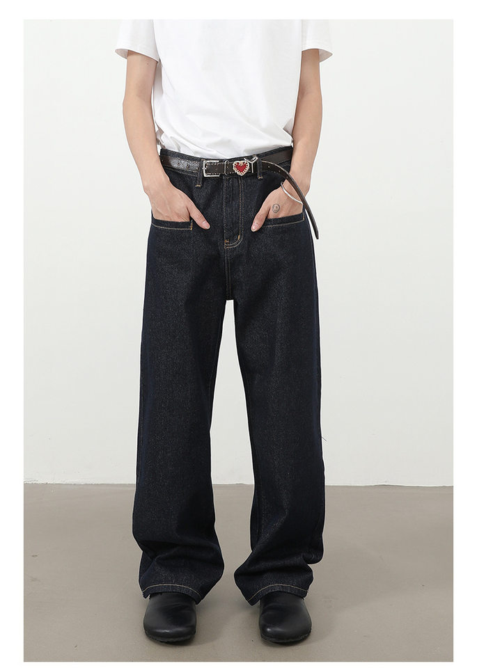 Quần jean nam ống rộng dáng suông có túi kiểu Hàn Quốc — Denim đen, màu xanh denim chi tiết 4