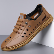 2025夏季新款透气软底时尚男士休闲凉鞋手工缝线耐穿洞洞鞋男6619
