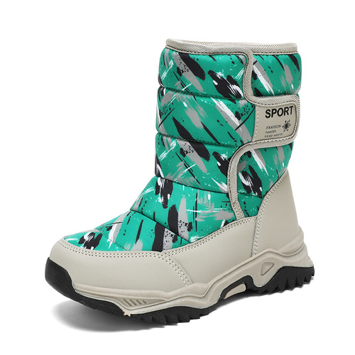Children's and Boys' Warm Fleece Waterproof Cotton Boots with Thick Padding for Snow and Skiing