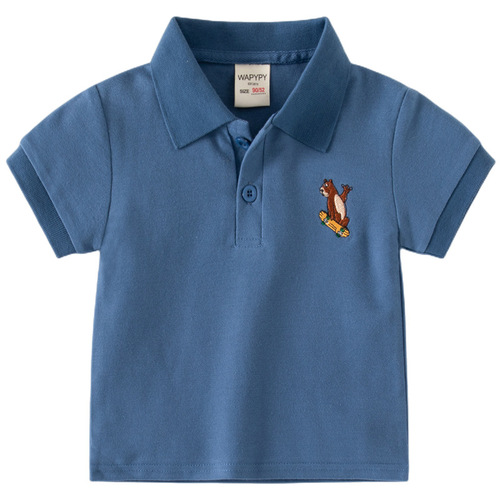 Boys short-sleeved T-shirt  new children's embroidered polo shirt baby short-sleeved top fashion cartoon children's clothing wholesale