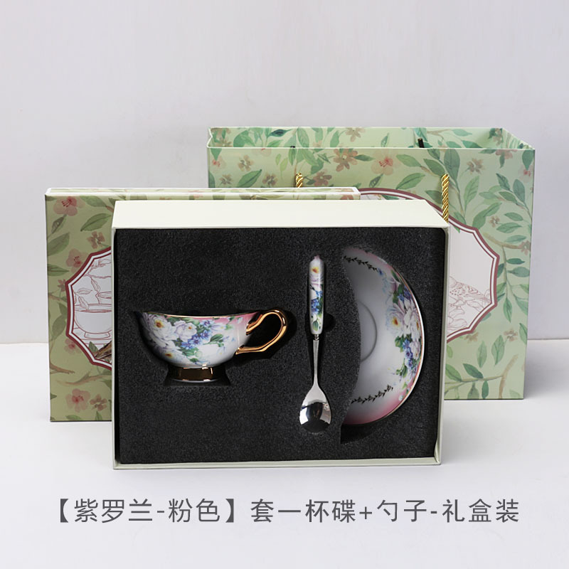 Estilo europeo elegante flor hueso China taza de café y platillo de alta gama oro británico tarde té conjunto luz lujo flor taza de té caja de regalo
