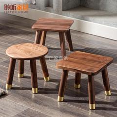 Wooden stool household wood stool living room square stool small round stool shoe bench North American black walnut wood children's low stool