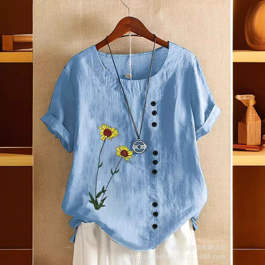 Летняя новая модель большого размера повседневная свободная хлопчатобумажная футболка с короткими рукавами