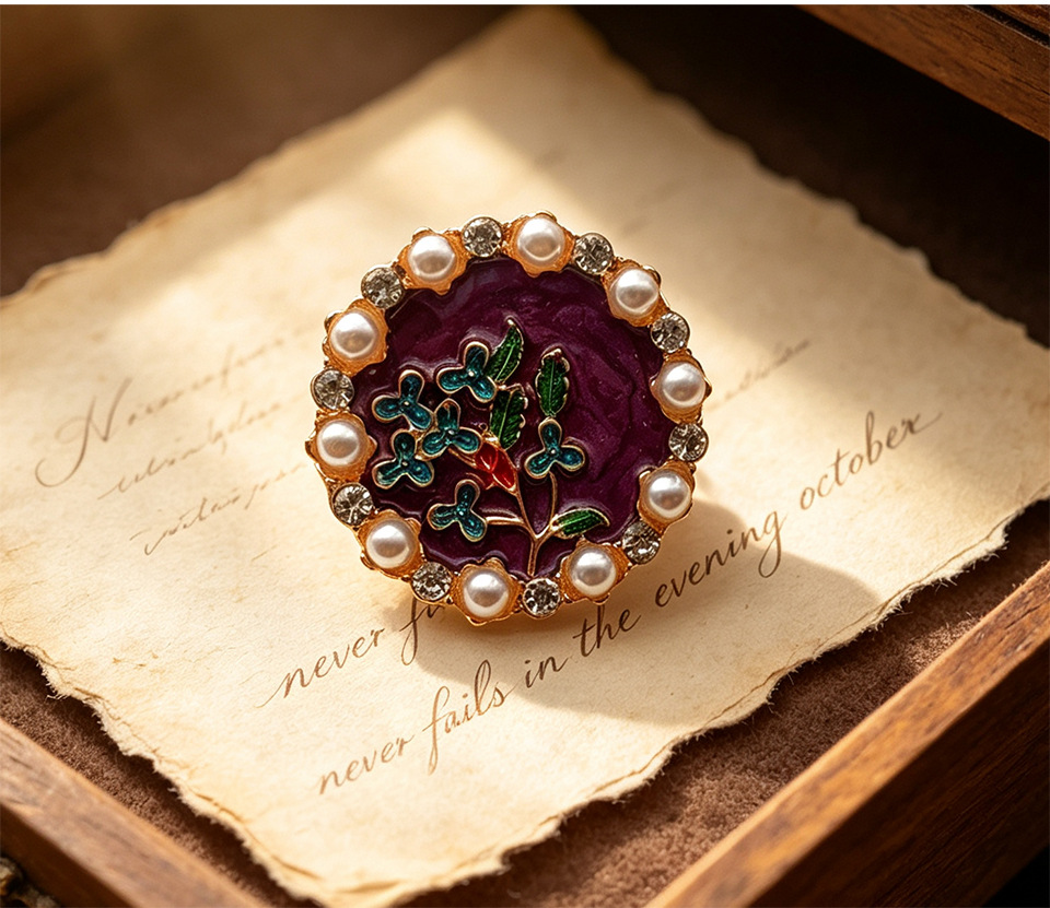 Vintage Pearl Rim Brooch Flower Rhinestone Celebrity Style Enamel Pin Women's Cheongsam Pressed Break Corsage Coat Accessories