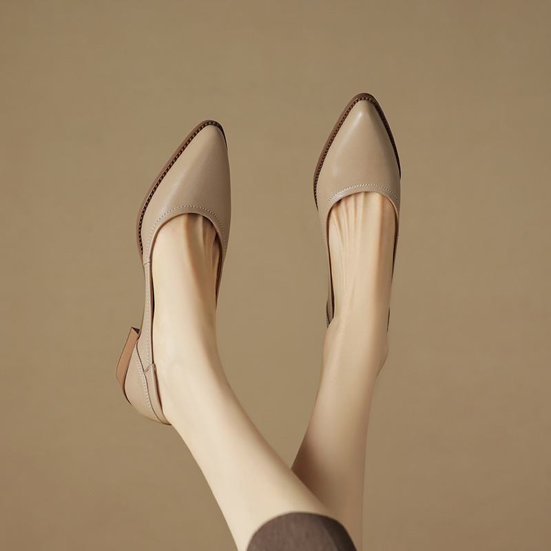 High-Heeled Shoes 2024 Spring New Women's Shoes with Chunky Heels, Medium Heels, Low-Cut Shoes, Black Work Shoes, Pointed Toe Shallow Mouth Single Shoes for Women